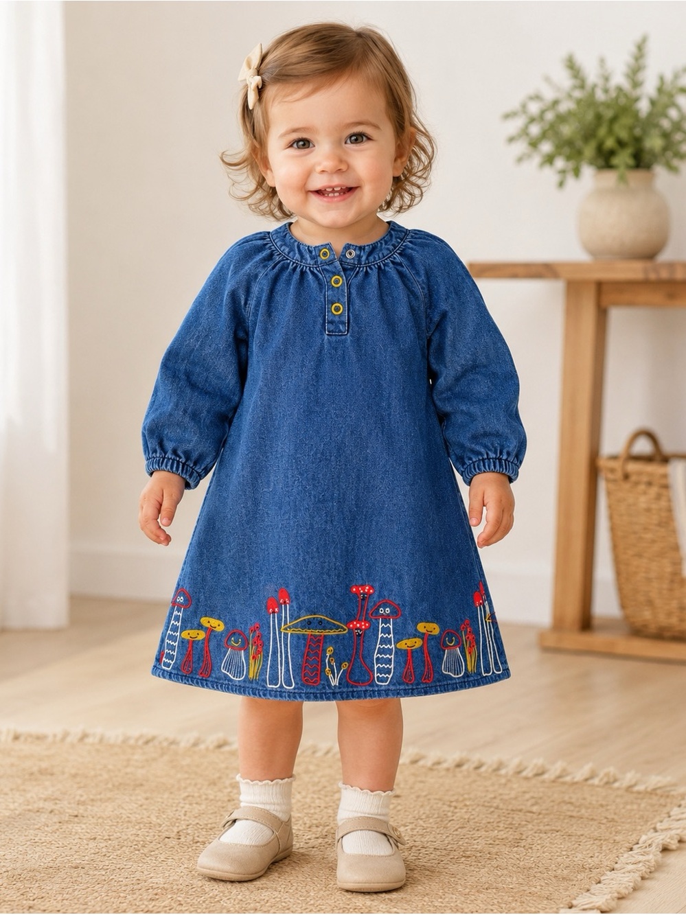 Stella McCartney Kids Mushroom Embroidered Denim Dress - 18M (NWOT)